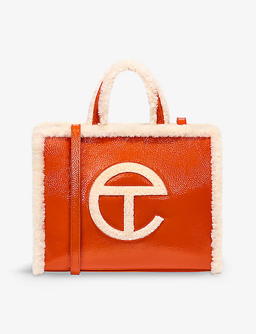 UGG X TELFAR: Ugg x Telfar medium crinkled-leather sheepskin-trim tote bag
