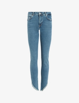 Allsaints Dax Asymmetric Hem Denim Jeans In Hunter Blue