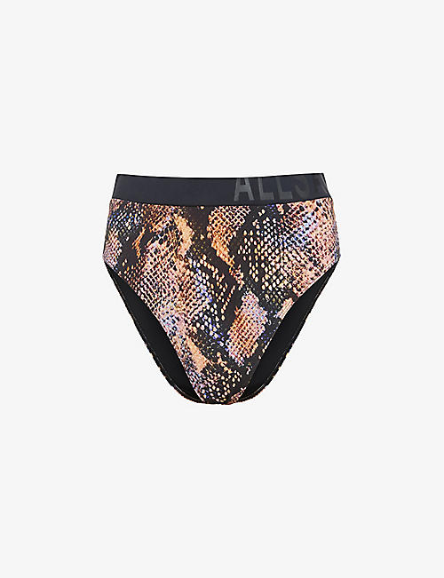ALLSAINTS: Dara snake-print high-rise bikini bottoms