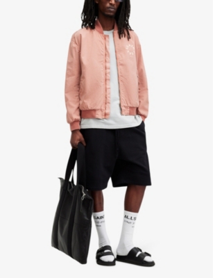 Shop Allsaints Mens Bramble Pink Tierra Graphic-print Relaxed-fit Organic-cotton Bomber Jacket
