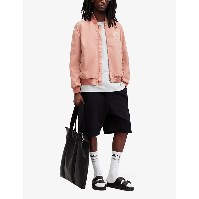 Shop Allsaints Men's Bramble Pink Tierra Graphic-print Relaxed-fit Organic-cotton Bomber Jacket