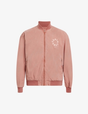 Shop Allsaints Mens Bramble Pink Tierra Graphic-print Relaxed-fit Organic-cotton Bomber Jacket