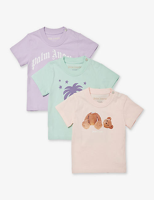 PALM ANGELS: Brand-print pack of three cotton-jersey T-shirts 3-12 months