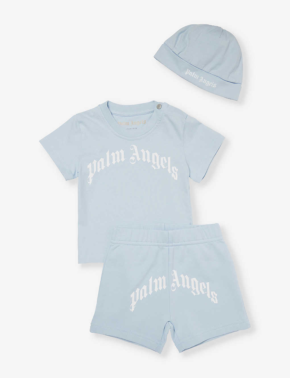 Palm Angels Baby Blue White Brand-print Relaxed-fit Three-piece Cotton-jersey Set 3-12 Months