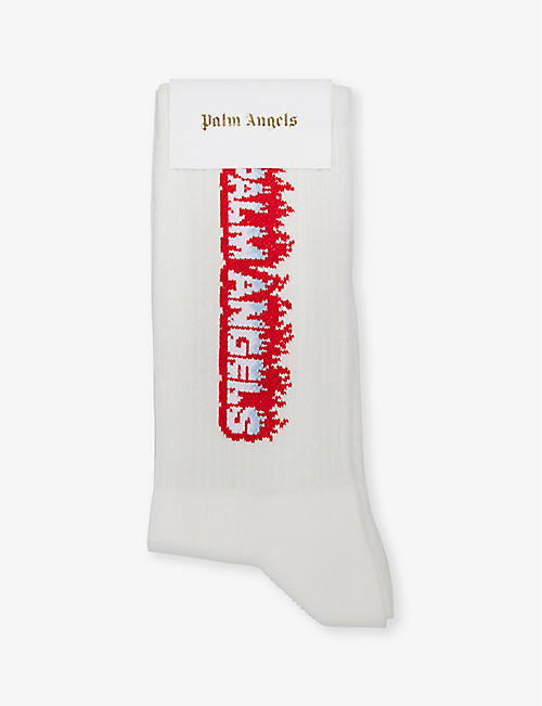 PALM ANGELS: Flames logo-print cotton-blend socks