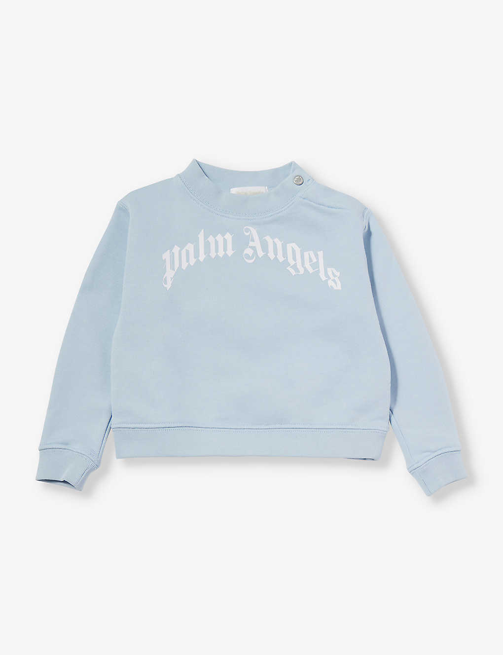 Shop Palm Angels Baby Blue White Logo Text-print Cotton-jersey Sweatshirt 6-36 Months In Multi-coloured