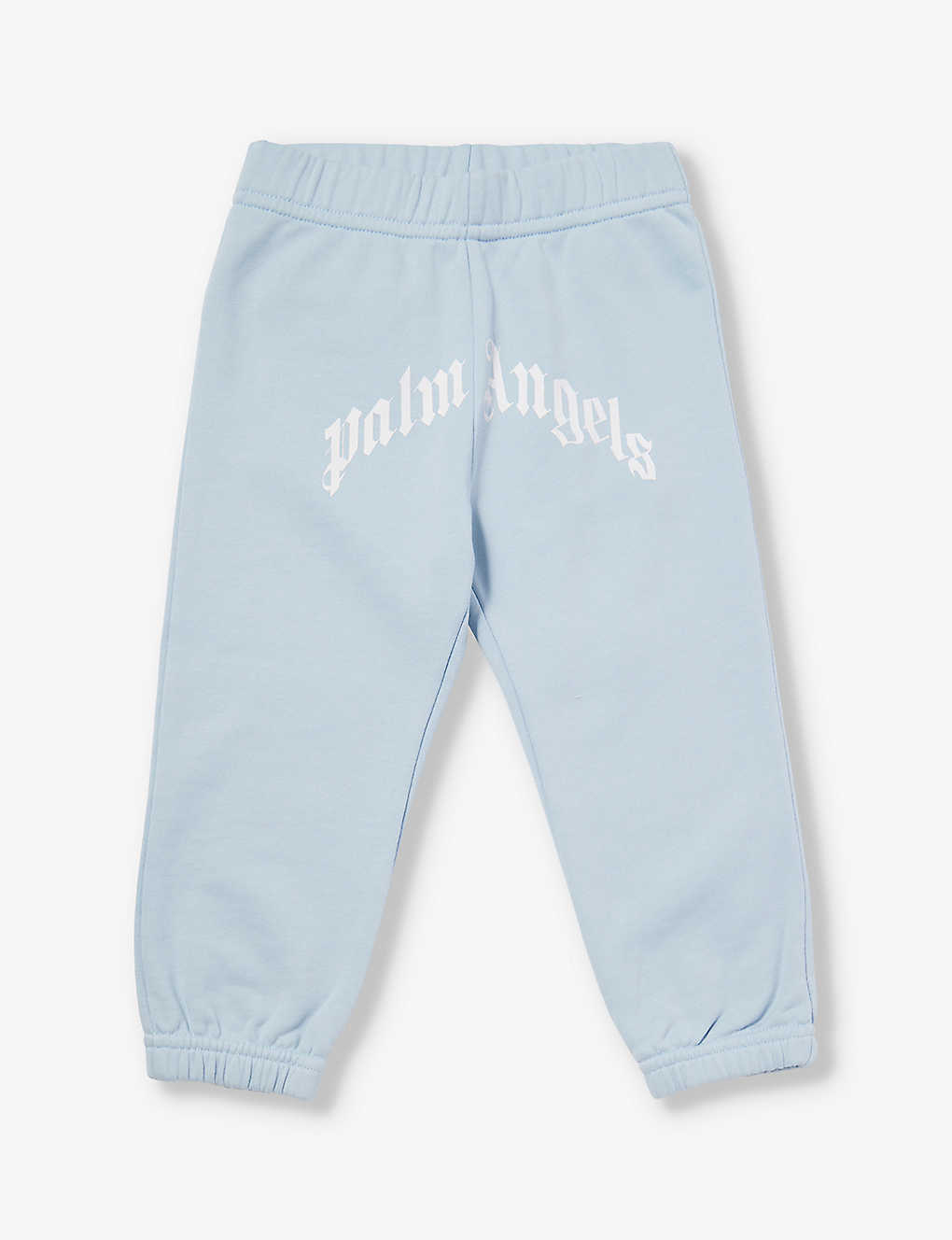 Palm Angels Baby Blue White Logo Text-print Cotton-jersey Jogging Bottoms 6-36 Months In Multi-coloured