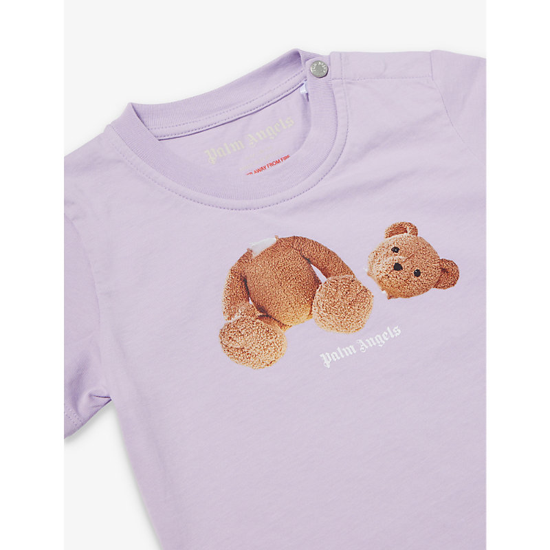 Shop Palm Angels Light Lilac Brown Bear-print Cotton-jersey T-shirt 6-