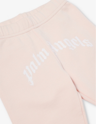 Shop Palm Angels Baby Pink White Logo Text-print Cotton-jersey Jogging Bottoms 6-36 Months