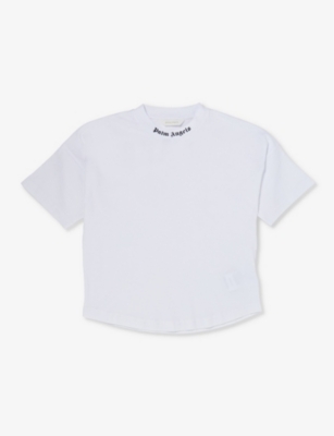 Palm Angels Boys White Black Kids Logo-print Cotton-jersey T-shirt 4-12 Years