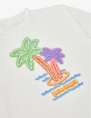 Shop Palm Angels Neon Palm Graphic-print Cotton-jersey T-shirt 4-12 Years In Off White Mi