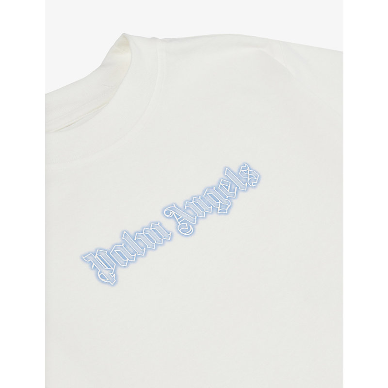 Shop Palm Angels Boys Off White Light B Kids Neon Logo-print Cotton-jersey T-shirt 4-12 Years
