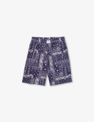 Shop Palm Angels Boys Navy Blue Off W Kids Paisley-print Woven Shorts 6-12 Years