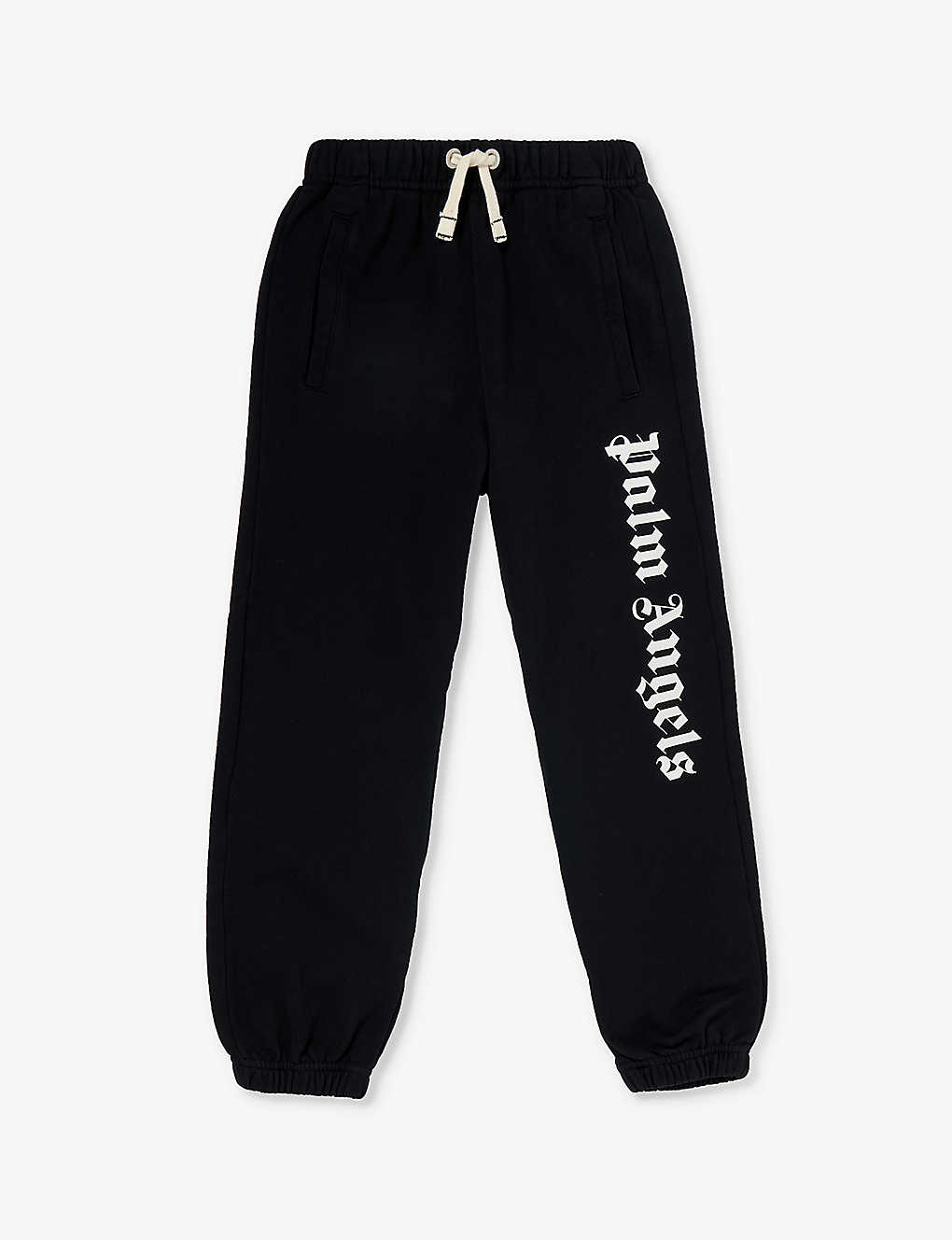 Palm Angels Boys Black White Kids Logo-print Relaxed-fit Cotton-jersey Jogging Bottoms 4-12 Years