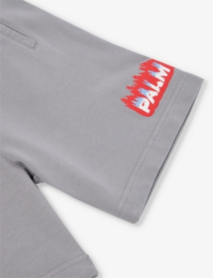 Shop Palm Angels Boys Dark Grey Red Kids Flame Logo-print Cotton-jersey Shorts 6-12 Years In Dark Grey/red