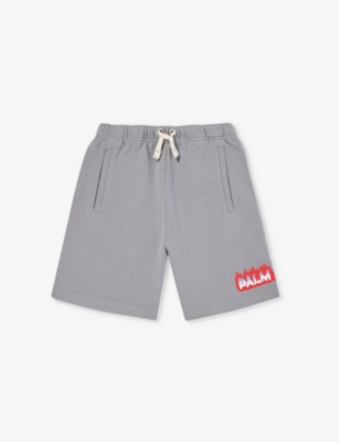 Shop Palm Angels Flame Logo-print Cotton-jersey Shorts 6-12 Years In Dark Grey/red