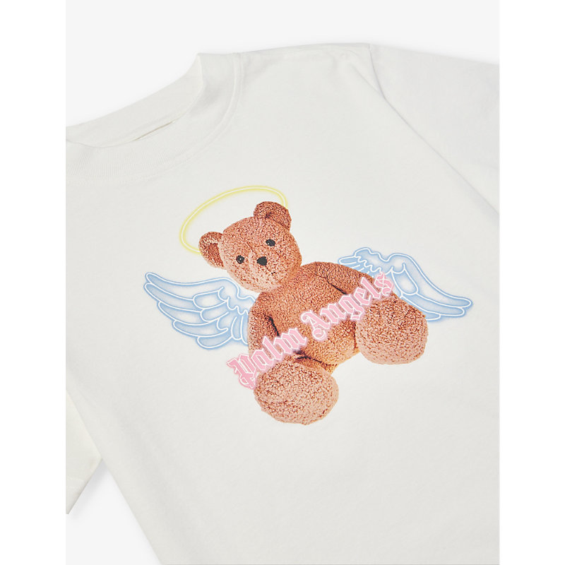 Shop Palm Angels Bear Angel Graphic-print Cotton-jersey T-shirt 4-12 Years In Off White Brown