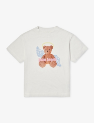Shop Palm Angels Bear Angel Graphic-print Cotton-jersey T-shirt 4-12 Years In Off White Brown