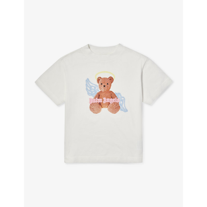Shop Palm Angels Girls Off White Brown Kids Bear Angel Graphic-print Cotton-jersey T-shirt 4-12 Years