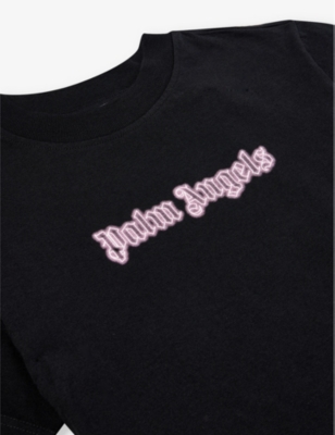Shop Palm Angels Girls Black Rose Quartz Kids Neon Graphic-print Cotton-jersey T-shirt 4-12 Years