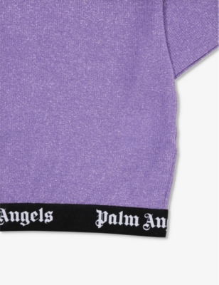Shop Palm Angels Girls Lilac Black Kids Logo-hem Cropped Stretch-woven Blend Top 8-12 Years