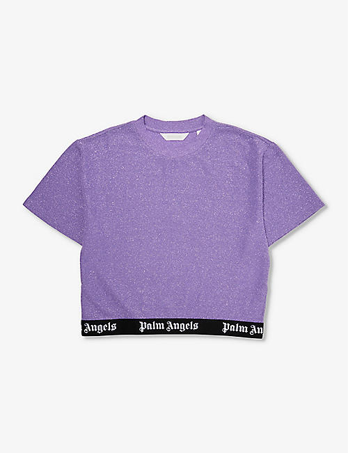 PALM ANGELS: Logo-hem cropped stretch-woven blend top 8-12 years