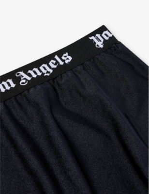 Shop Palm Angels Girls Black Black Kids Branded-waistband Stretch-woven Skirt 8-12 Years