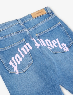 Shop Palm Angels Girls Blue Rose Quartz Kids High-rise Flared-leg Denim Jeans 10-12 Years