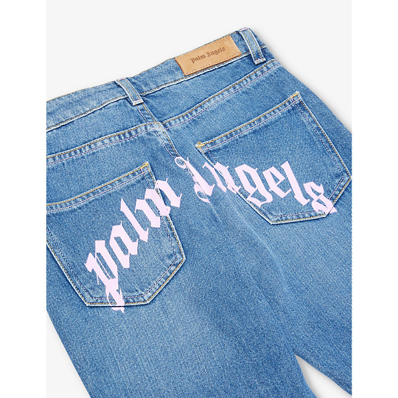Shop Palm Angels High-rise Flared-leg Denim Jeans 10-12 Years In Blue
