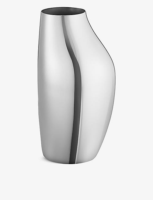 GEORG JENSEN: Sky mirrored-polished stainless-steel vase 27cm