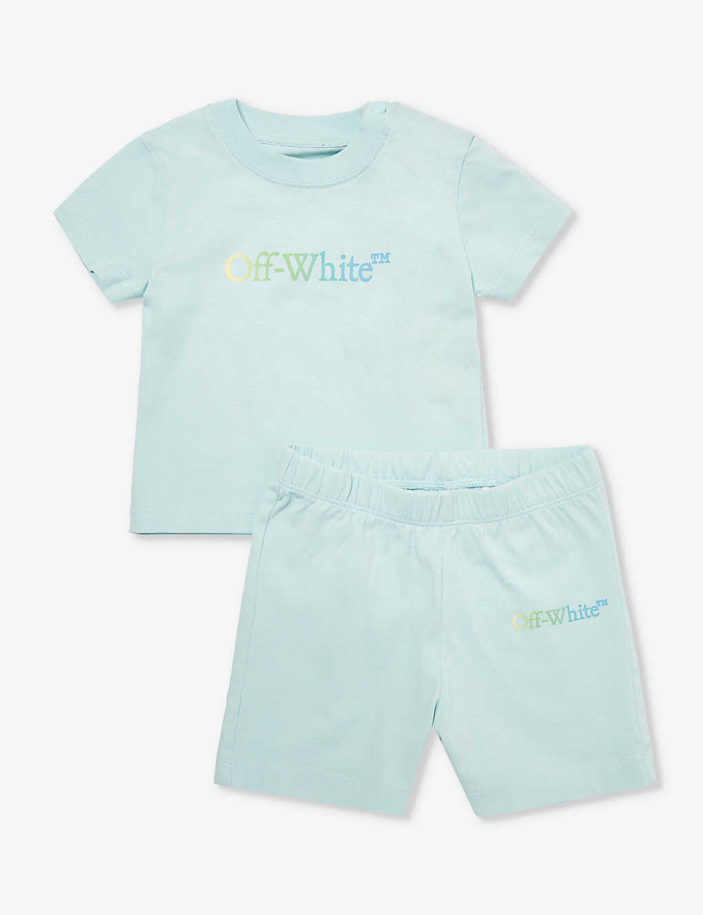 Off-white Babies' Logo-print Cotton-jersey Two Piece Set 9-36 Months In Blue Glass Multi