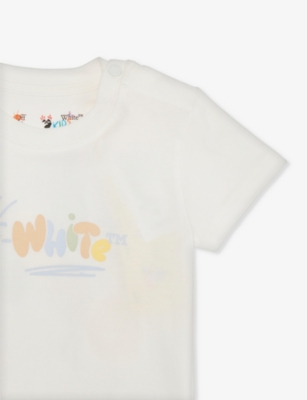 Shop Off-white C/o Virgil Abloh White Multicolor Logo Text-print Cotton-jersey T-shirt 6-36 Months