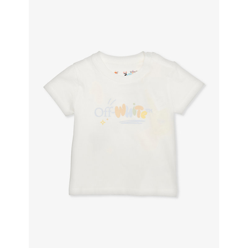 Off-white Babies' Logo Text-print Cotton-jersey T-shirt 6-36 Months In White Multicolor