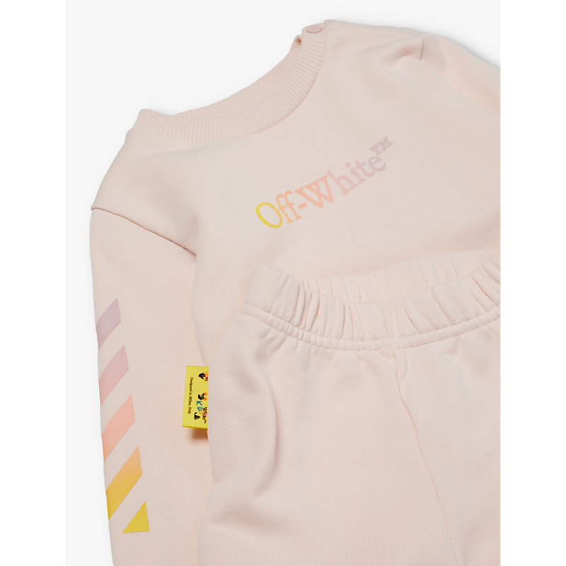 Shop Off-white C/o Virgil Abloh Pink Multicolor Rainbow Arrow Brand-print Cotton-jersey Tracksuit 9-36 Mo