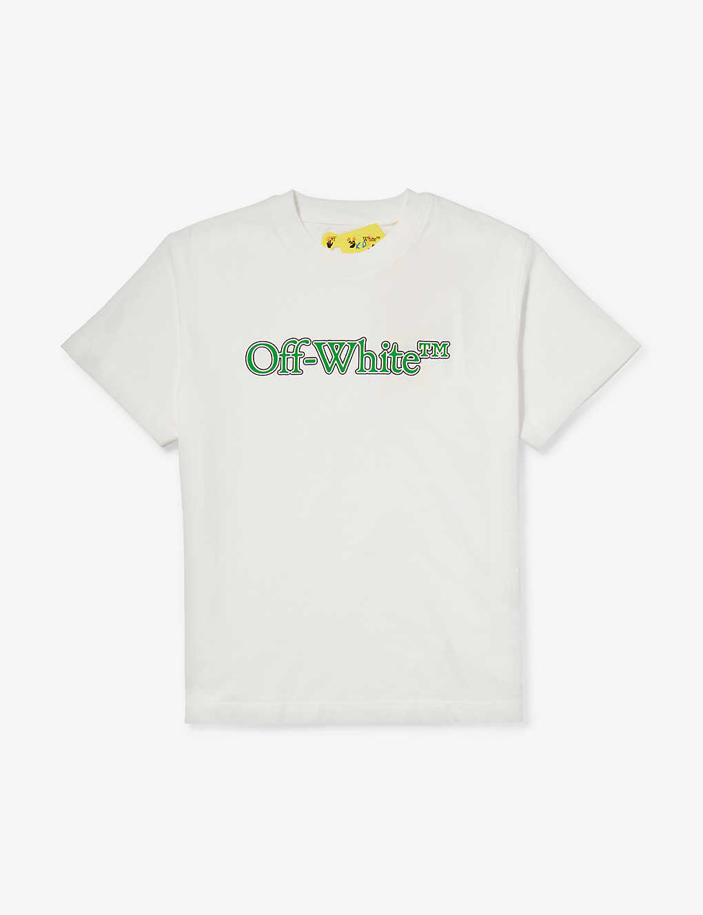 Shop Off-white Big Bookish-logo Short-sleeves Cotton-jersey T-shirt 4-12 Years In White Green