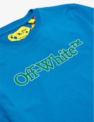 Shop Off-white C/o Virgil Abloh Boys Methyl Blue Green Kids Bookish Crewneck Cotton-jersey T-shirt 4-12 Y
