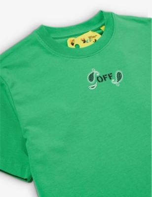 Shop Off-white C/o Virgil Abloh Boys Green Black Kids Bandana-logo Short-sleeve Cotton-jersey T-shirt 8-1