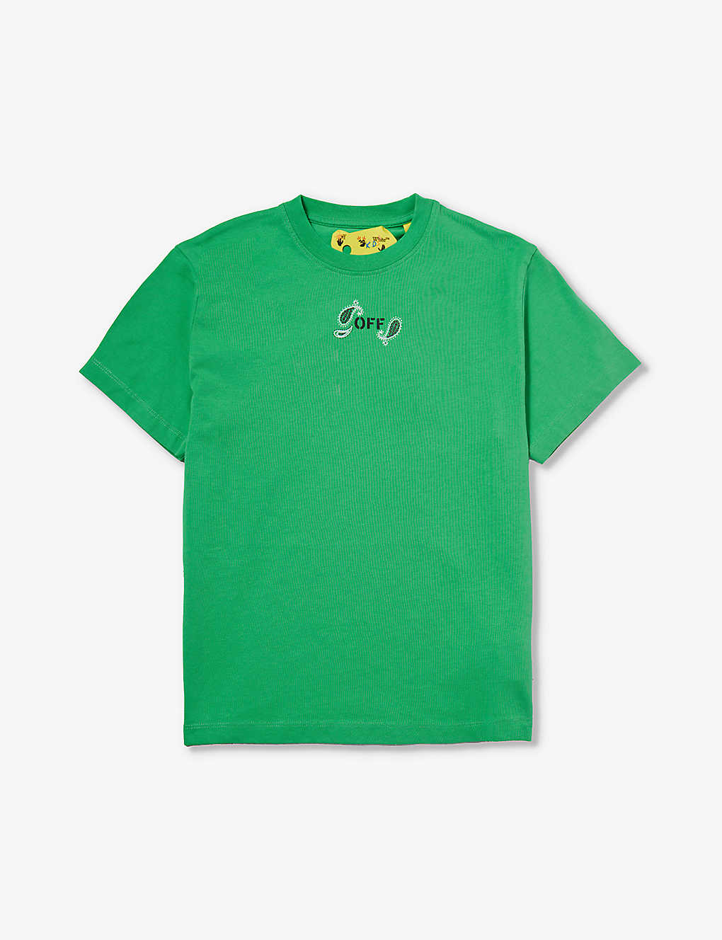 Off-white Kids' Bandana-logo Short-sleeve Cotton-jersey T-shirt 8-12 Years In Green Black