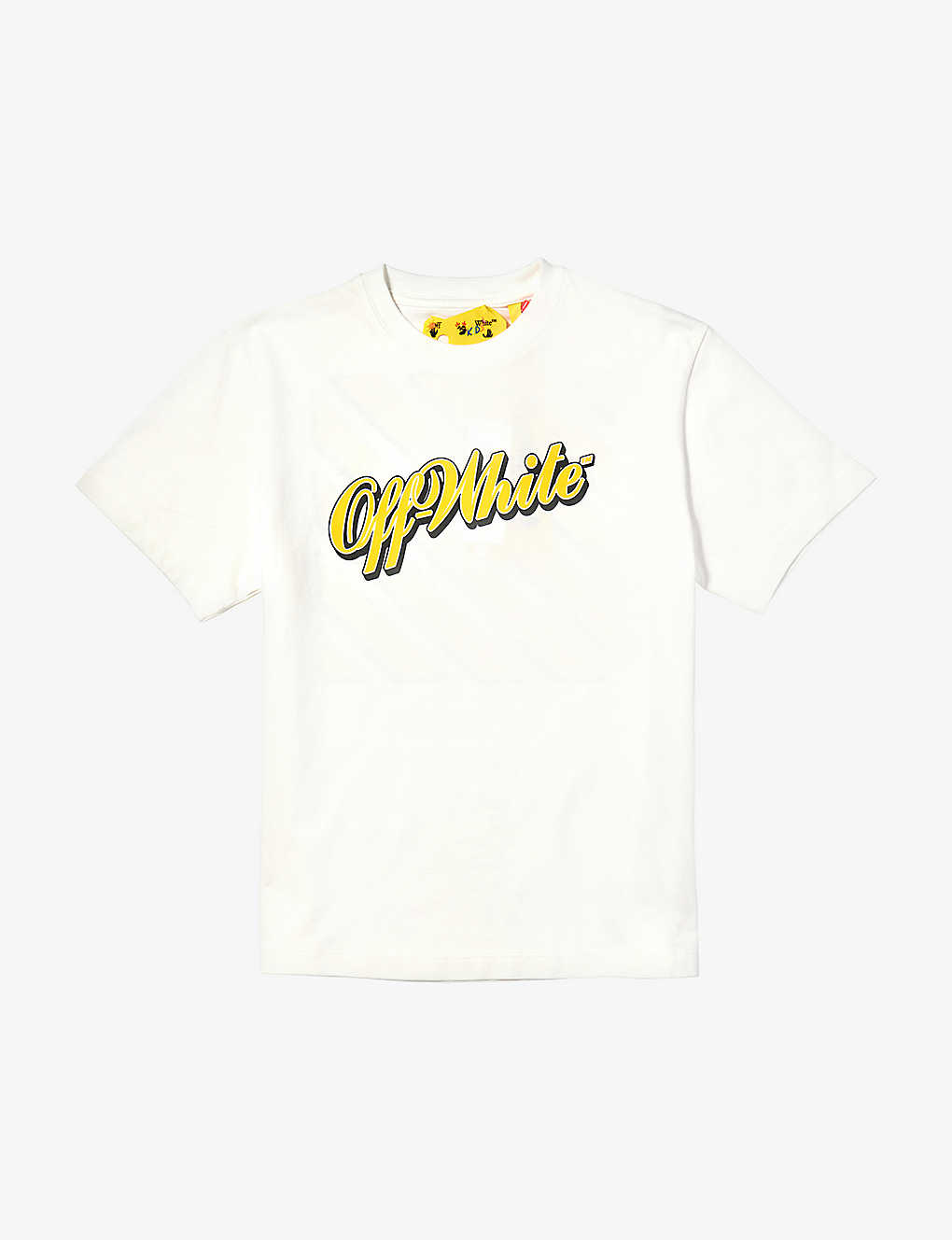 Shop Off-white C/o Virgil Abloh Boys White Yellow Kids Baseball Brand-print Cotton-jersey T-shirt 4-12 Ye