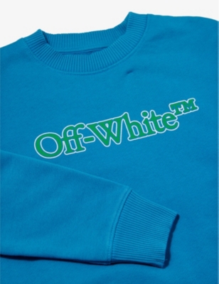 Shop Off-white C/o Virgil Abloh Boys Methyl Blue Green Kids Big Bookish-logo Cotton Sweatshirt 6-12 Years