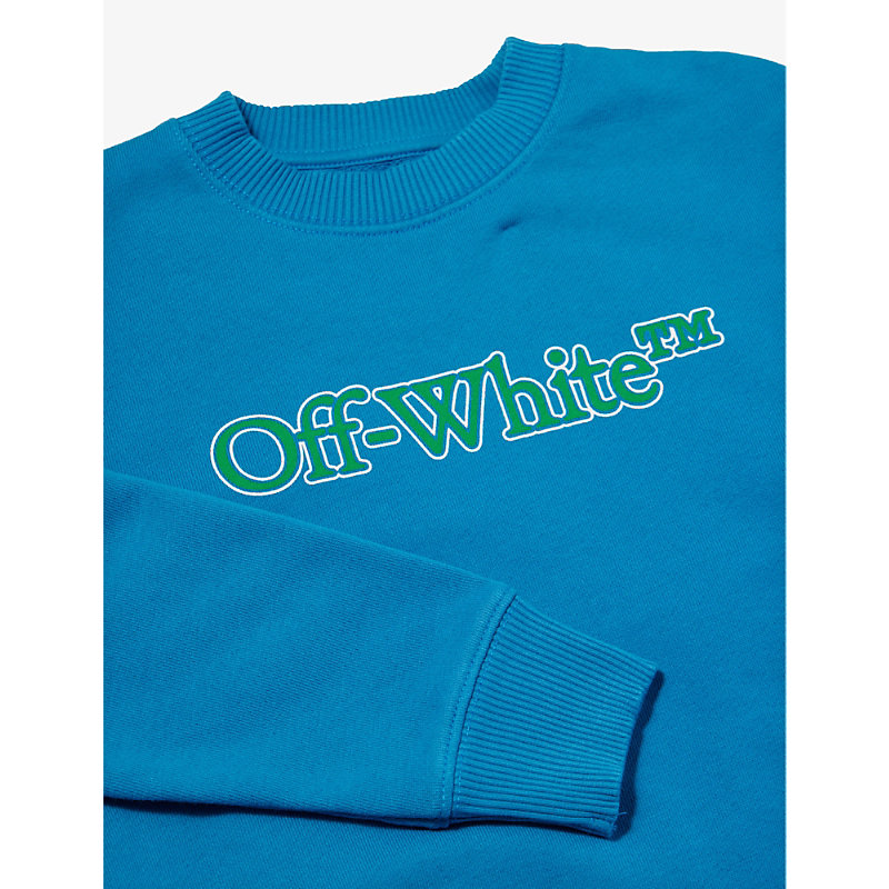 Shop Off-white Big Bookish-logo Cotton Sweatshirt 6-12 Years In Methyl Blue Green