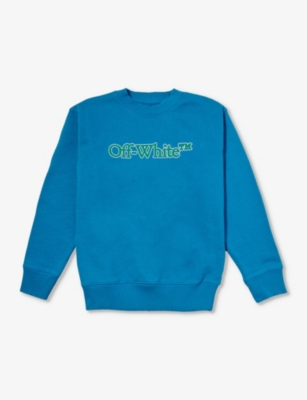 Shop Off-white Big Bookish-logo Cotton Sweatshirt 6-12 Years In Methyl Blue Green