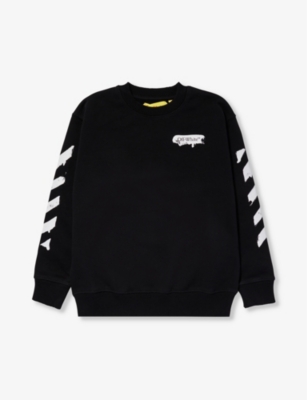 Off-white Logo Intarsia Cotton Sweater In Black White