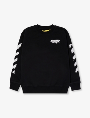 Shop Off-white C/o Virgil Abloh Boys Black White Kids Brand-print Relaxed-fit Cotton-blend Sweatshirt 4-1