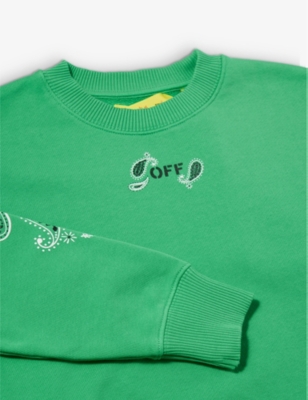 Shop Off-white C/o Virgil Abloh Boys Green Black Kids Bandana-logo Cotton Sweatshirt 8-12 Years