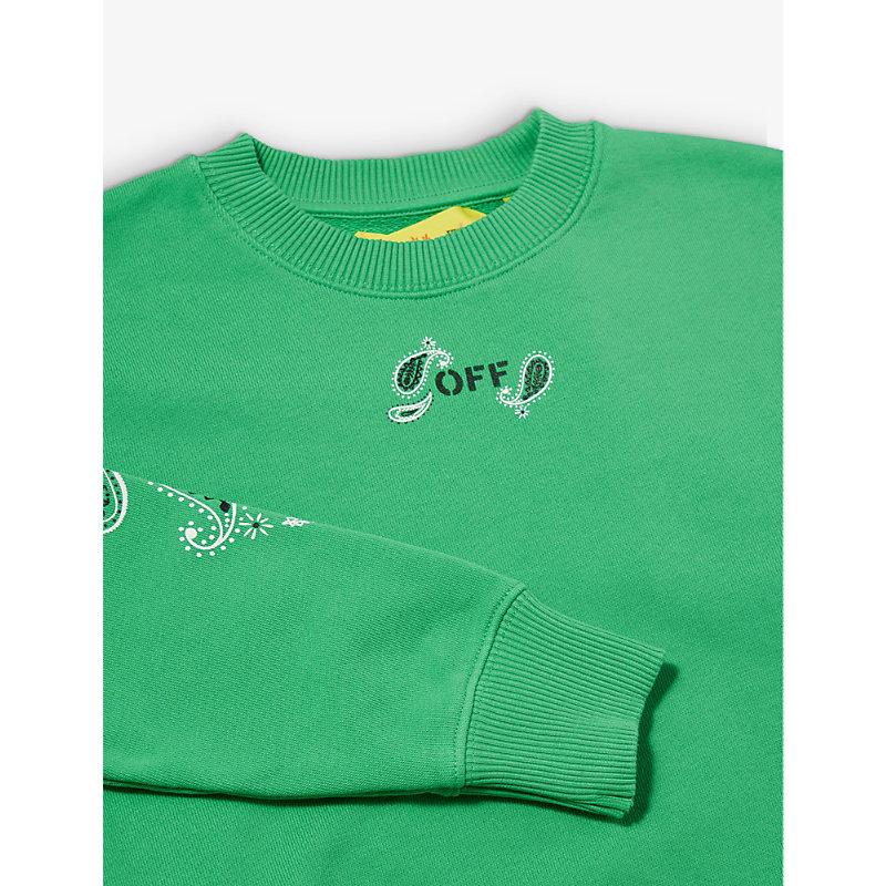 Shop Off-white C/o Virgil Abloh Boys Green Black Kids Bandana-logo Cotton Sweatshirt 8-12 Years