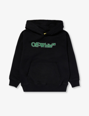 Off-white Kids' Bookish Logo-print Relaxed-fit Cotton-jersey Hoody 4-12 Years In Black Green