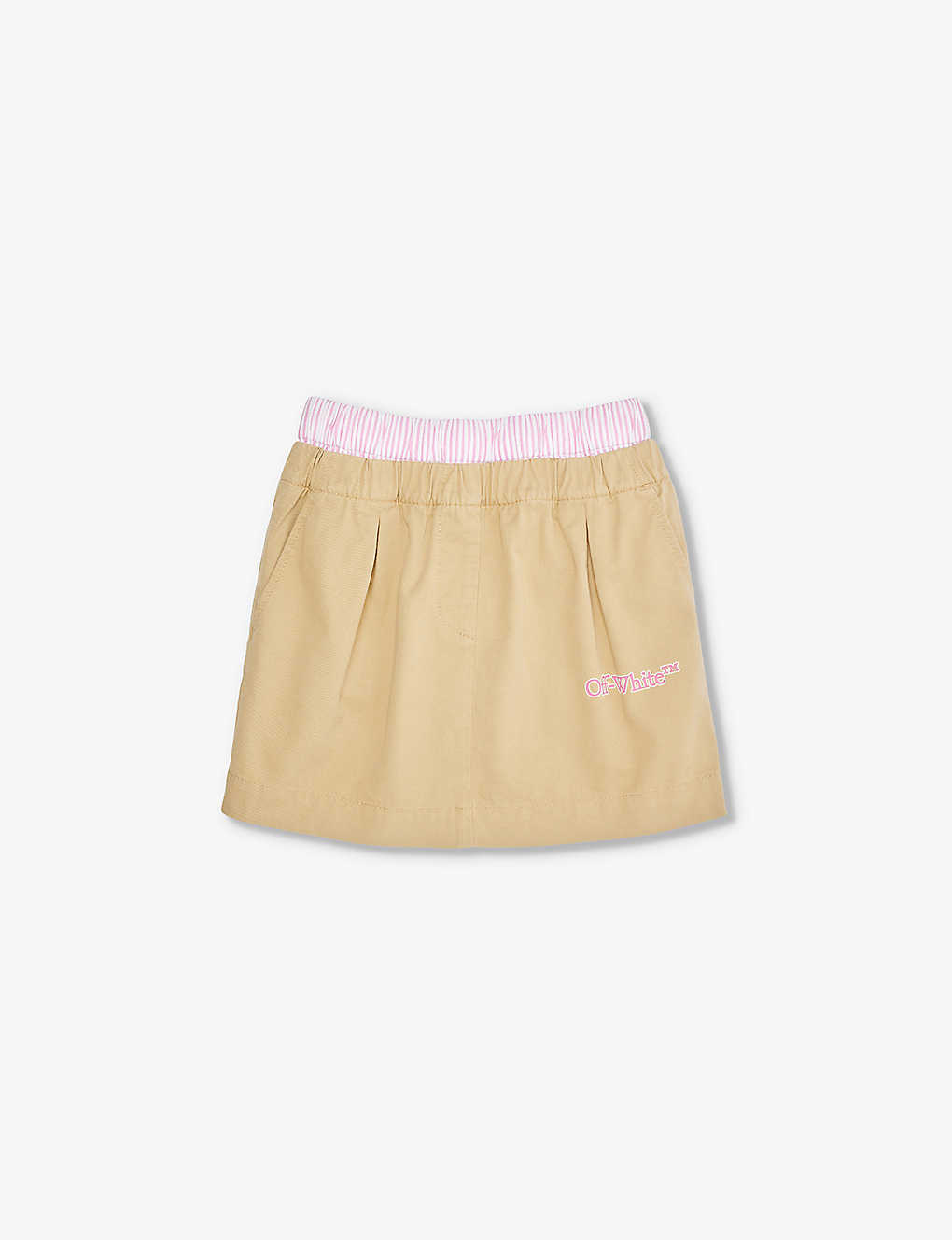 Off-white Kids' Bookish Brand-text Regular-fit Cotton Skirt 8-12 Years In Tan