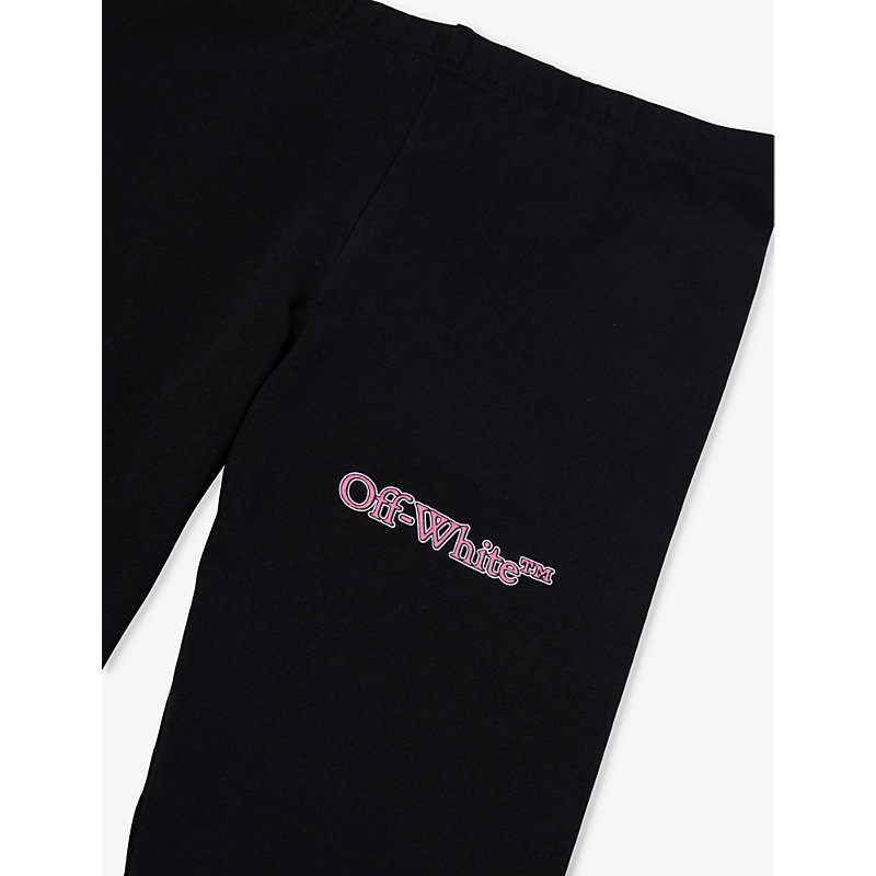 Shop Off-white Bookish-logo Stretch-cotton Leggings 4-10 Years In Black