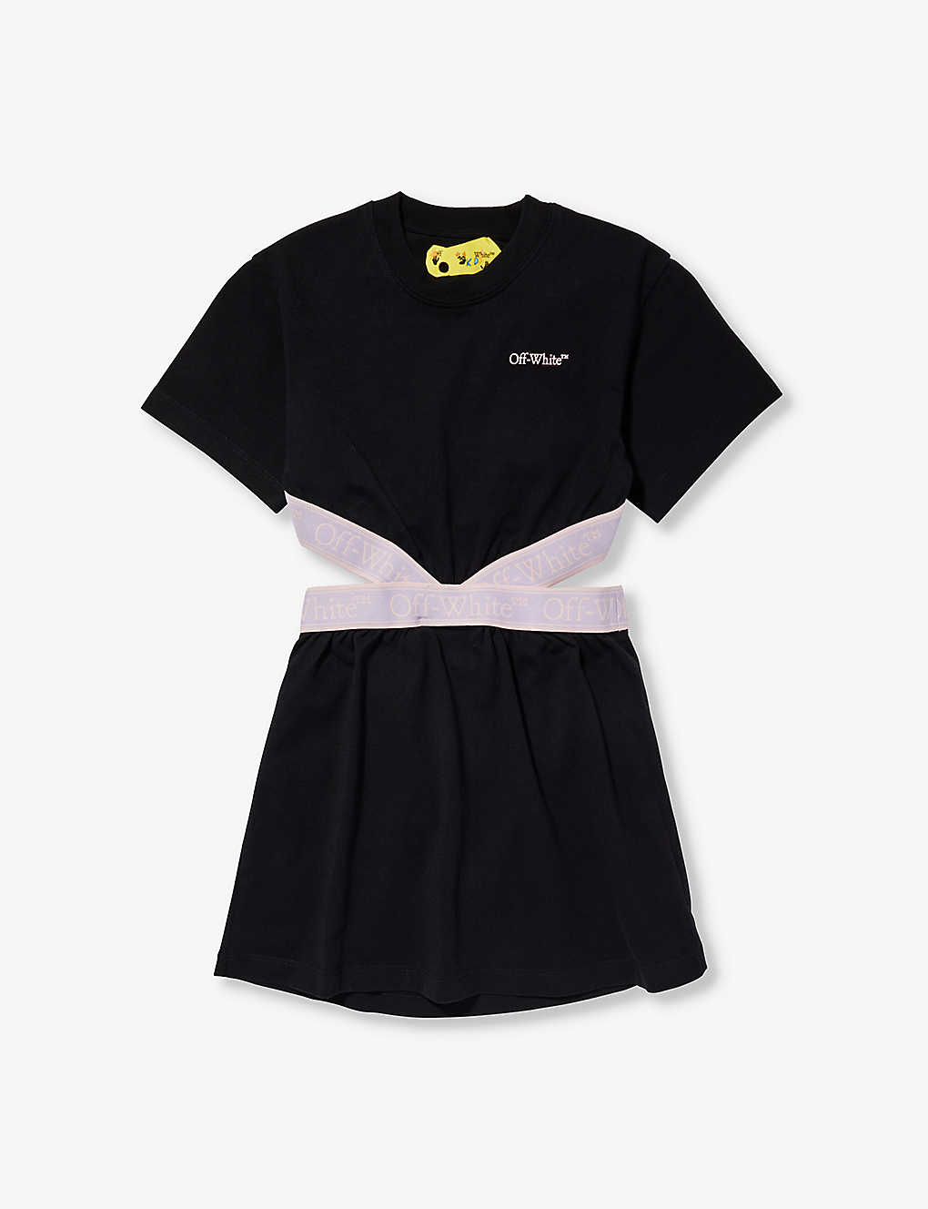 Shop Off-white Bookish Logo-tape Short-sleeve Cotton-jersey Dress 6-12 Years In Black